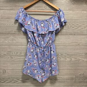 Blue Rain Paisley Boho Romper Womens S Off Shoulder Lined Tassels Resort NWT